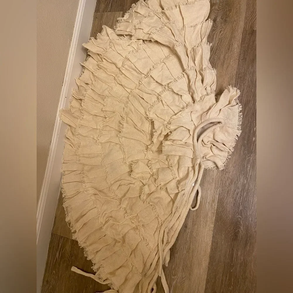 Burlap cotton ruffled Christmas tree skirt farmhouse boho rustic country decor